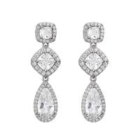 Brass Drop Earring Geometrical Pattern plated micro pave cubic zirconia & for woman nickel lead & cadmium free Sold By Pair