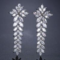 Brass Drop Earring plated micro pave cubic zirconia & for woman nickel lead & cadmium free Sold By Pair