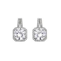 Brass Stud Earring Square plated micro pave cubic zirconia & for woman nickel lead & cadmium free Sold By Pair