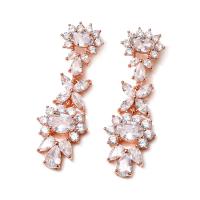 Brass Drop Earring Flower plated micro pave cubic zirconia & for woman nickel lead & cadmium free Sold By Pair