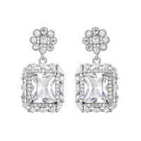 Brass Drop Earring Square plated micro pave cubic zirconia & for woman nickel lead & cadmium free Sold By Pair