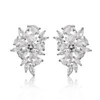 Brass Stud Earring plated micro pave cubic zirconia & for woman nickel lead & cadmium free Sold By Pair