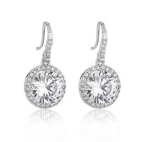 Brass Drop Earring Flat Round plated micro pave cubic zirconia & for woman nickel lead & cadmium free Sold By Pair
