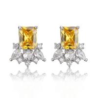 Brass Stud Earring Square platinum color plated micro pave cubic zirconia & for woman nickel lead & cadmium free Sold By Pair