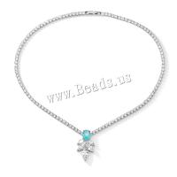 Cubic Zircon Micro Pave Brass Necklace, platinum color plated, micro pave cubic zirconia & for woman, more colors for choice, nickel, lead & cadmium free, 17x30mm, Length:43 cm, Sold By PC