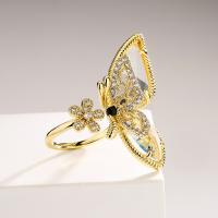 Cubic Zirconia Micro Pave Brass Ring, Butterfly, plated, micro pave cubic zirconia, golden, nickel, lead & cadmium free, inner diameter:1.7~1.9cm, Sold By PC
