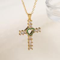 Cubic Zircon Micro Pave Brass Necklace with 5cm extender chain Cross plated micro pave cubic zirconia nickel lead & cadmium free Length 45 cm Sold By PC