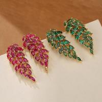 Brass Stud Earring Leaf plated micro pave cubic zirconia nickel lead & cadmium free Sold By Pair