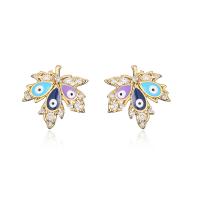 Evil Eye Earrings, Brass, Leaf, plated, micro pave cubic zirconia, more colors for choice, nickel, lead & cadmium free, 16x16mm, Sold By Pair