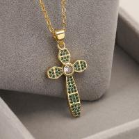 Cubic Zircon Micro Pave Brass Necklace, with 5cm extender chain, Cross, plated, fashion jewelry & micro pave cubic zirconia, more colors for choice, nickel, lead & cadmium free, 17x33mm, Length:45 cm, Sold By PC