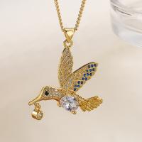 Cubic Zircon Micro Pave Brass Necklace, with 5cm extender chain, Bird, plated, fashion jewelry & micro pave cubic zirconia, gold, nickel, lead & cadmium free, 33x36mm, Length:45 cm, Sold By PC