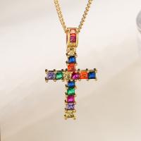 Cubic Zircon Micro Pave Brass Necklace, with 5cm extender chain, Cross, plated, fashion jewelry & micro pave cubic zirconia, more colors for choice, nickel, lead & cadmium free, 22x37mm, Length:45 cm, Sold By PC