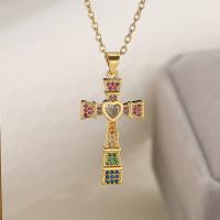 Cubic Zircon Micro Pave Brass Necklace, with 5cm extender chain, Cross, plated, fashion jewelry & micro pave cubic zirconia, more colors for choice, nickel, lead & cadmium free, 16x34mm, Length:45 cm, Sold By PC