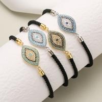 Evil Eye Jewelry Bracelet Brass with Nylon Cord plated fashion jewelry & micro pave cubic zirconia nickel lead & cadmium free Length Approx 17 cm Sold By PC