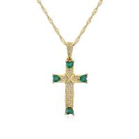 Cubic Zircon Micro Pave Brass Necklace, with 5cm extender chain, Cross, plated, fashion jewelry & micro pave cubic zirconia, more colors for choice, nickel, lead & cadmium free, 18x37mm, Length:45 cm, Sold By PC