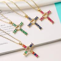 Brass Necklace with 5cm extender chain Cross plated fashion jewelry & micro pave cubic zirconia nickel lead & cadmium free Length 45 cm Sold By PC