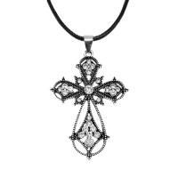 Zinc Alloy Jewelry Necklace with Cubic Zirconia Cross antique silver color plated vintage & fashion jewelry Sold Per 50 cm Strand