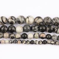 Mischedelstein Perlen, schwarze Seide Stein, rund, poliert, DIY & verschiedene Größen vorhanden, verkauft per ca. 37 cm Strang