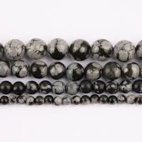 Pahuljica Obsidian perle, Krug, uglađen, možete DIY & različite veličine za izbor, Prodano Per Približno 37 cm Strand