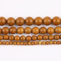 Holzmaserung Stein Perlen, Grain Stein, rund, poliert, DIY & verschiedene Größen vorhanden, verkauft per ca. 37 cm Strang
