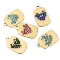 Stainless Steel Pendants, 304 Stainless Steel, Vacuum Ion Plating, fashion jewelry & for woman & with rhinestone, more colors for choice, nickel, lead & cadmium free, 20.30x12.60mm, Hole:Approx 2.7mm, 5PCs/Bag, Sold By Bag