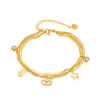 Evil Eye Jewelry Bracelet, 304 Stainless Steel, with 6cm extender chain, Vacuum Ion Plating, fashion jewelry & evil eye pattern & for woman & enamel & with cubic zirconia, golden, nickel, lead & cadmium free, Length:18 cm, Sold By PC