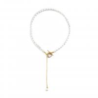 Zinc Alloy smykker halskæde, med Plastic Pearl, med 11cm extender kæde, guldfarve belagt, mode smykker & for kvinde & med rhinestone, gylden, Solgt Per 35 cm Strand