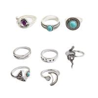 Sinc Alloy Ring Set, le turquoise & Aicrileach, plátáilte, 8 bpíosa & jewelry faisin & do bhean, dhá éagsúla daite, Poll:Thart 1.7mm, Díolta De réir Socraigh