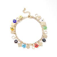 Bracelet Evil Eye bijoux, laiton, avec verre, avec 3cm chaînes de rallonge, Placage de couleur d'or, bijoux de mode & pour femme, multicolore, Vendu par 16 cm brin