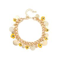 Bracelet Evil Eye bijoux, laiton, avec verre & fer, avec 4cm chaînes de rallonge, Placage de couleur d'or, bijoux de mode & pour femme, deux couleurs différentes, Vendu par 17 cm brin