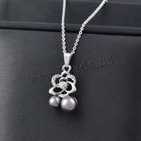Titanium Steel Necklace with Plastic Pearl with 5cm extender chain fashion jewelry & micro pave rhinestone & for woman & hollow Length Approx 40 cm Sold By PC