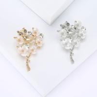 Tibetan Style Brooches, with Plastic Pearl, Flower, plated, fashion jewelry & for woman & with rhinestone, more colors for choice, nickel, lead & cadmium free, 35x49mm, Sold By PC