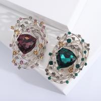 Tibetan Style Brooches, with Crystal, gold color plated, fashion jewelry & for woman & hollow, more colors for choice, nickel, lead & cadmium free, 47x65mm, Sold By PC