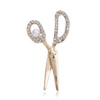 Zinc Alloy Brooches with Plastic Pearl Scissors plated fashion jewelry & for woman & with rhinestone nickel lead & cadmium free Sold By PC