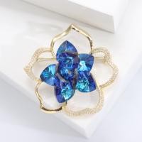 Fashion Brooch Jewelry Brass with Crystal Flower gold color plated fashion jewelry & micro pave cubic zirconia & for woman & hollow blue nickel lead & cadmium free Sold By PC