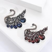 Tibetan Style Brooches, with Crystal, Swan, silver color plated, fashion jewelry & Unisex & with rhinestone, more colors for choice, nickel, lead & cadmium free, 46x40mm, Sold By PC