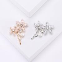 Zinc Alloy Brooches with Plastic Pearl & Acrylic Flower plated fashion jewelry & for woman & with rhinestone nickel lead & cadmium free Sold By PC