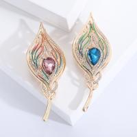 Tibetan Style Brooches, with Crystal, Feather, gold color plated, fashion jewelry & for woman & enamel & with rhinestone, more colors for choice, nickel, lead & cadmium free, 32x81mm, Sold By PC