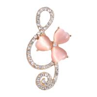 Zinc Alloy Brooches with Cats Eye Music Note gold color plated fashion jewelry & for woman & with rhinestone nickel lead & cadmium free Sold By PC