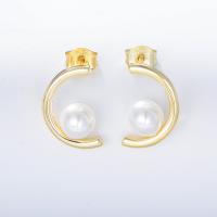 Zinc Alloy Stud Earring with Plastic Pearl gold color plated fashion jewelry & for woman nickel lead & cadmium free 15mm Sold By Pair