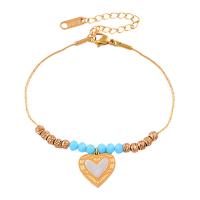Stainless Steel Jewelry Bracelet 316L Stainless Steel with Shell with 1.97inch extender chain Heart fashion jewelry & for woman golden Length Approx 6.69 Inch Sold By PC