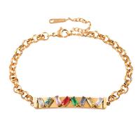 Bijoux bracelet en acier inoxydable, acier inoxydable 316L, avec 1.97inch chaînes de rallonge, bijoux de mode & pavé de micro zircon & pour femme, doré, 40mm, Longueur:Environ 6.69 pouce, Vendu par PC