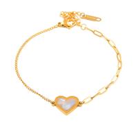 Stainless Steel Jewelry Bracelet 316L Stainless Steel with Shell with 1.97inch extender chain Heart gold color plated fashion jewelry & for woman golden 14mm Length Approx 6.3 Inch Sold By PC