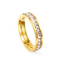 Rhinestone нержавеющей стали палец кольцо, Нержавеющая сталь 304, разный размер для выбора & Женский & со стразами, Золотой, 4.10mm, продается PC