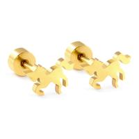 Stainless Steel Stud Earrings, 304 Stainless Steel, Horse, Vacuum Ion Plating, fashion jewelry & for woman, golden, Sold By Pair