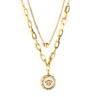 Stainless Steel Jewelry Necklace, 304 Stainless Steel, with Shell, with 1.97inch,1.18inch extender chain, Vacuum Ion Plating, fashion jewelry & different styles for choice & for woman, golden, Sold Per Approx 14.96 Inch, Approx 18.11 Inch Strand