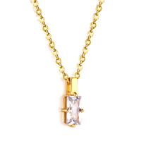Stainless Steel Jewelry Necklace 304 Stainless Steel with 1.97inch extender chain Vacuum Ion Plating & micro pave cubic zirconia & for woman golden Sold Per Approx 17.72 Inch Approx 16.54 Inch Strand