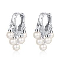 Messing Spring hoop oorbellen, met Plastic Pearl, mode sieraden & voor vrouw, nikkel, lood en cadmium vrij, 4x21mm, Verkocht door pair