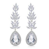 Brass Drop Earring Teardrop plated micro pave cubic zirconia & for woman nickel lead & cadmium free Sold By Pair