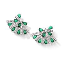 Brass Stud Earring Fan platinum color plated micro pave cubic zirconia & for woman nickel lead & cadmium free Sold By Pair